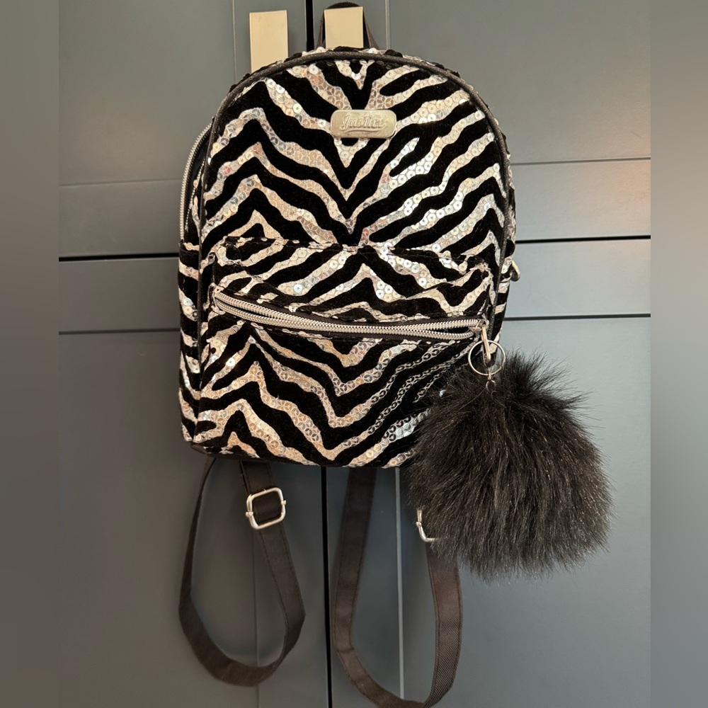 Justice Black and White Zebra Print Backpack